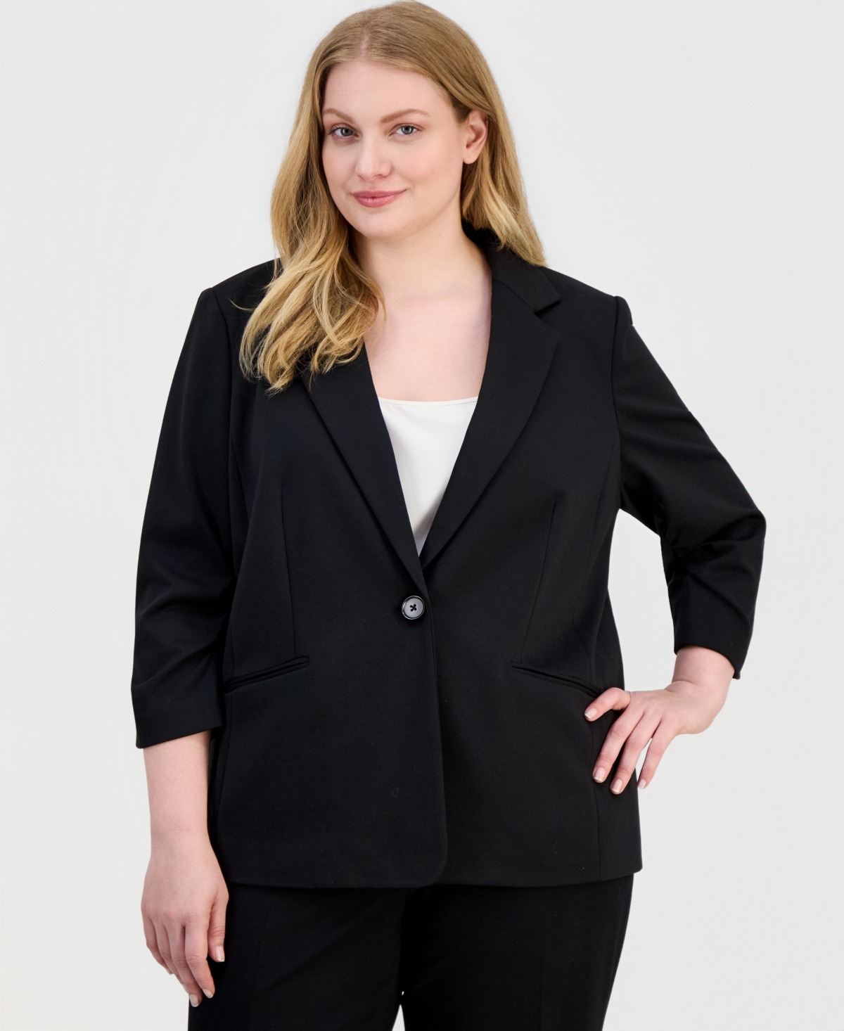 Ak Anne Klein Plus Scrunch 3/4-Sleeve Blazer