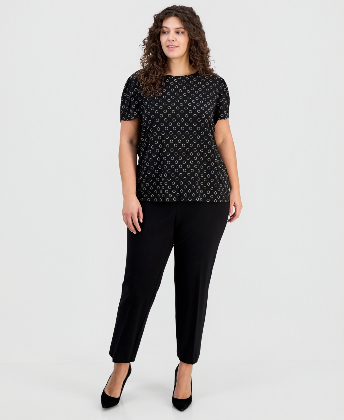 Ak Anne Klein Plus Printed Tulip-Sleeve Top