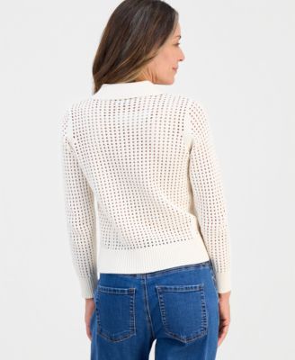 Petite Open-Stitch Button-Front Cotton Cardigan, Macy's Exclusive 