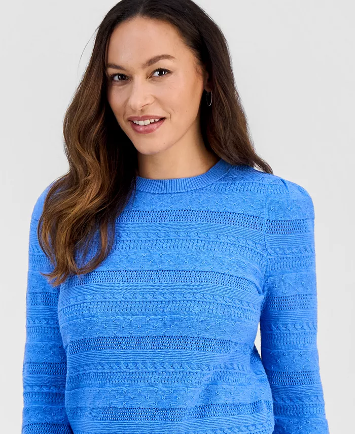 Petite Crewneck Pointelle Long-Sleeve Sweater - thumbnail 8