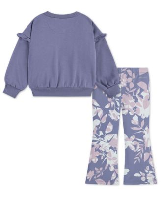 Girls' 2T-6X Flutter Sleeve Crewneck Top and All Over Floral Print Pants, 2-Piece Set