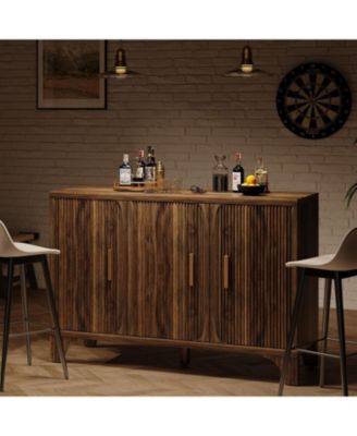 47-Inch Mid-Century Modern Buffet Cabinet with Fluted Doors &amp;#x2013; 3-Door Sideboard Credenza for Kitchen, Dining, or Living Room