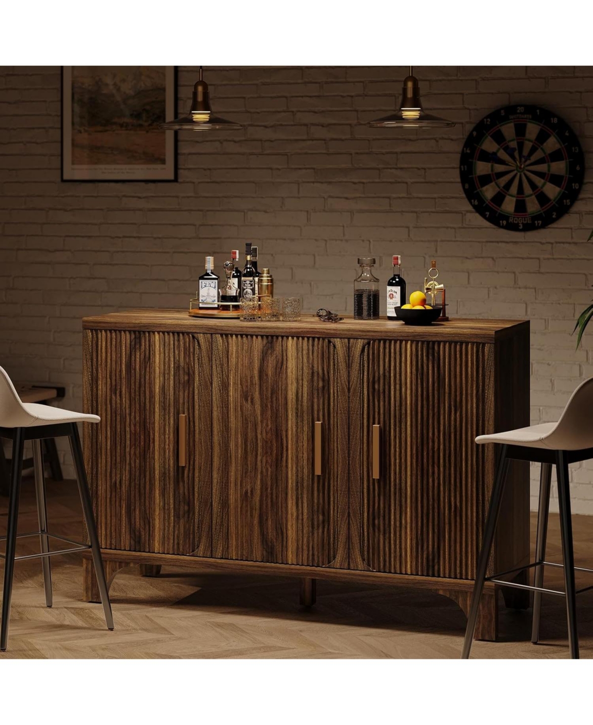 Sugift Modern Farmhouse Tv Stand, 2-Door Tv Cabinet for Tv up to 65"