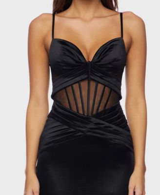 Juniors' Strap Illusion Gown