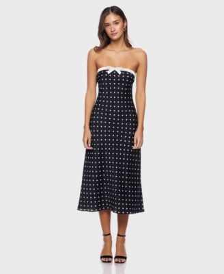Alex & Sophia - Women's Polka Dot with Bow Strapless Dress