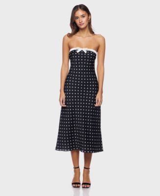 black and gold summer dress Black Polka Dot Strapless Dress main image 1