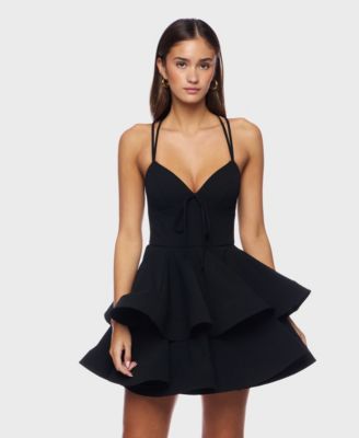 Alex & Sophia - Women's Double Layer Drop V-Neck Dress