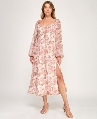 Trixxi - Women's Long-Sleeve Tie Front Midi Dress