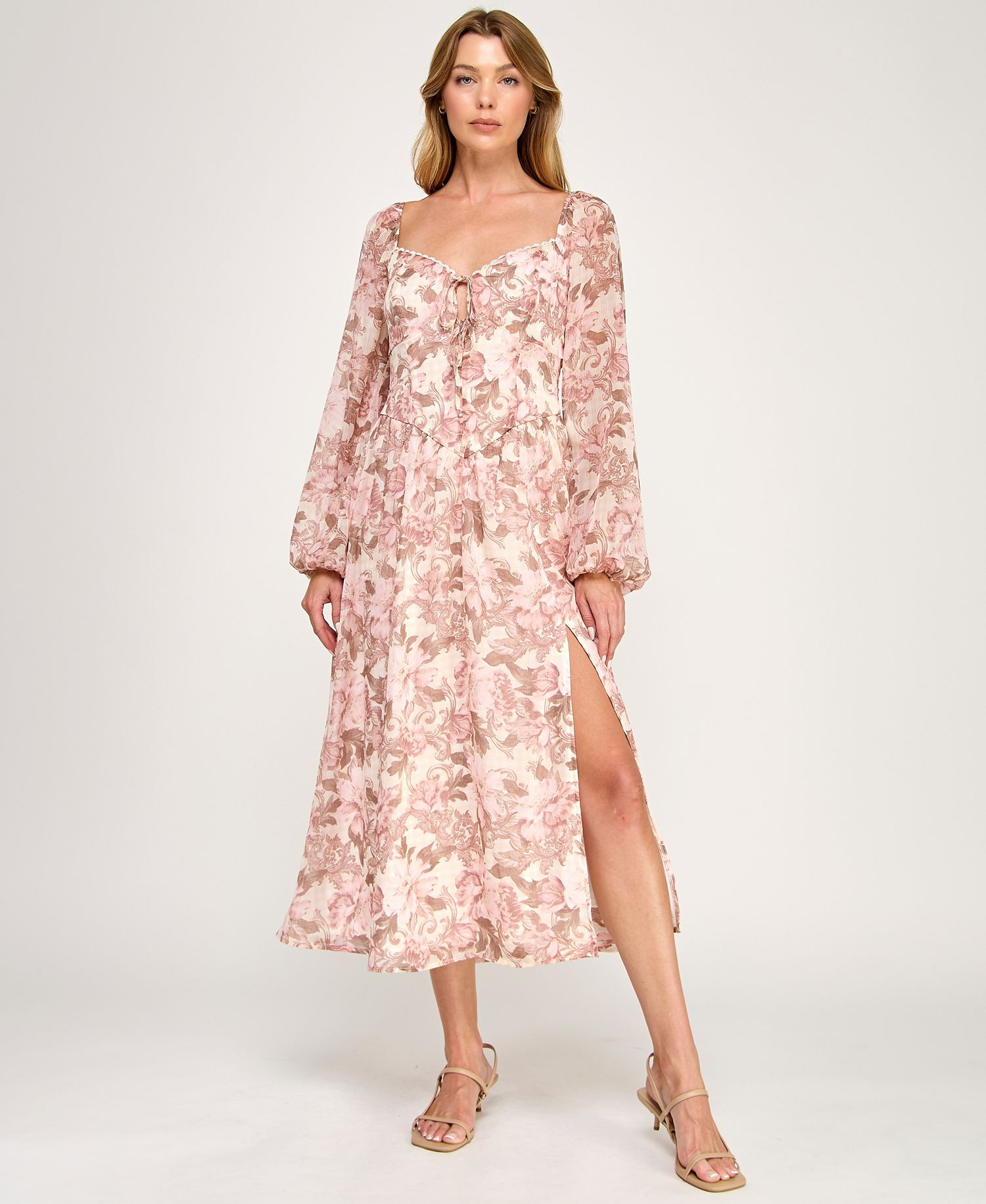 Trixxi Juniors' Long-Sleeve Tie Front Midi Dress