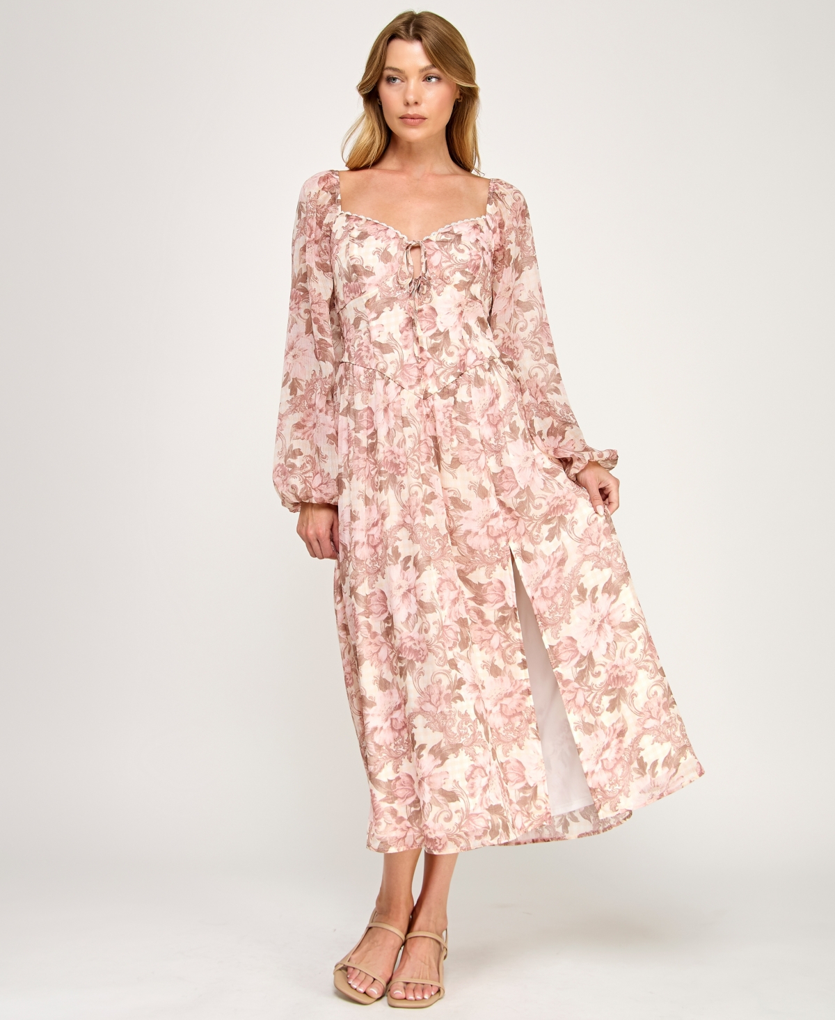 Trixxi Juniors' Long-Sleeve Tie Front Midi Dress