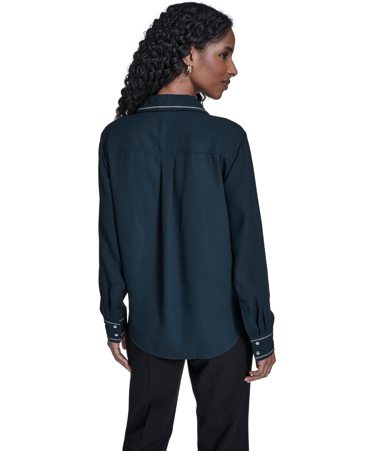 Calvin Klein Women's Decorated Button-down Top In Blue