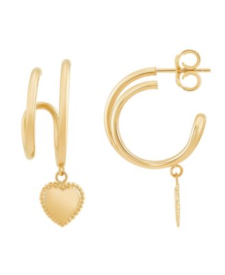 Double Hoop Heart Earrings in 14k Yellow Gold