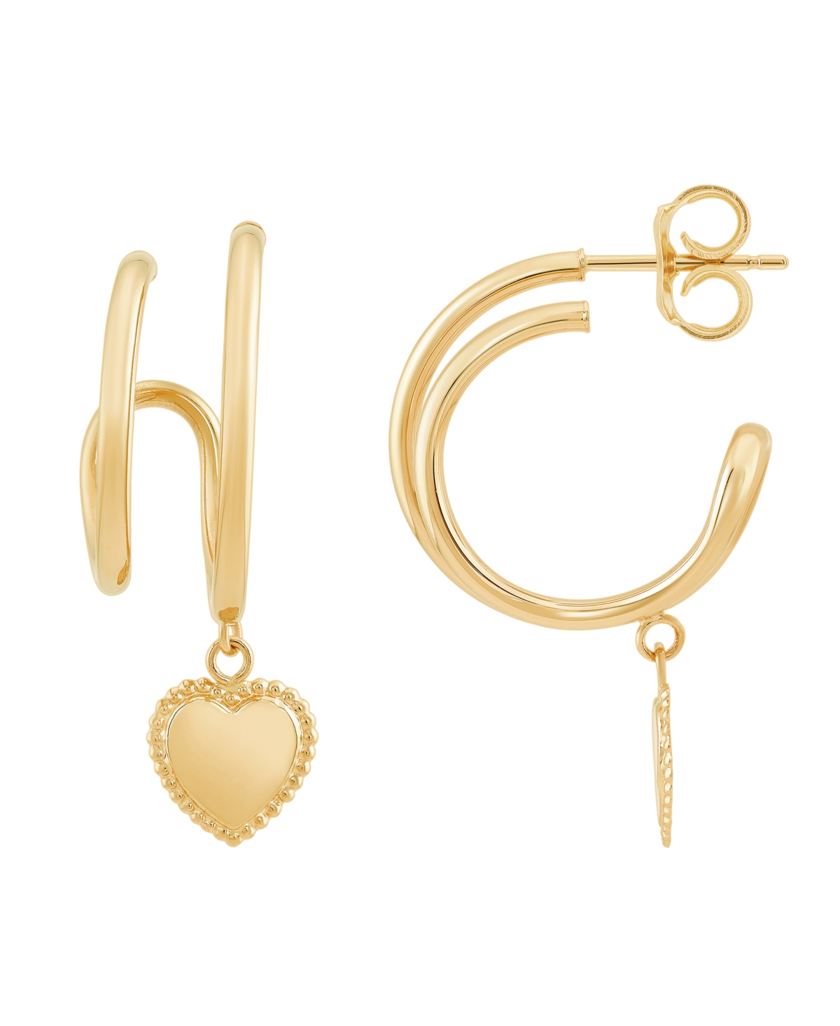 Macy's Double Hoop Heart Earrings in 14K Yellow Gold