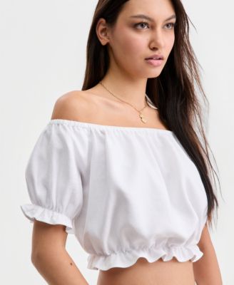 Women's Issa  Linen Cropped Ruffled-Edge Top