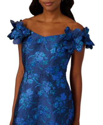 Women's Petite Floral Off-The-Shoulder Gown