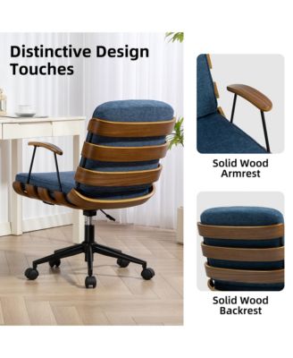 35.83"H Modern 360 Swivel Office Chair, Solid Wood Task Chair with Adjustable Height and Bent Wood