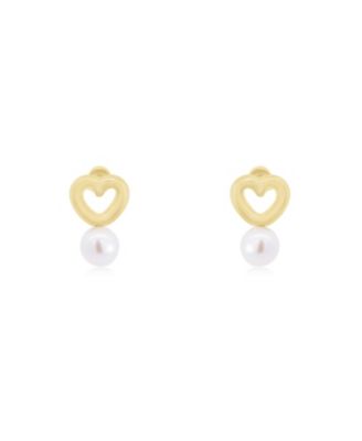 Baby Pearl Heart Screw Back Stud Earrings 14K Gold