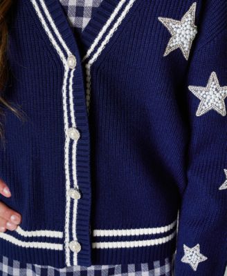 Girls' 7-16 Varsity Cardigan with Gingham Dress, 2-Piece Set