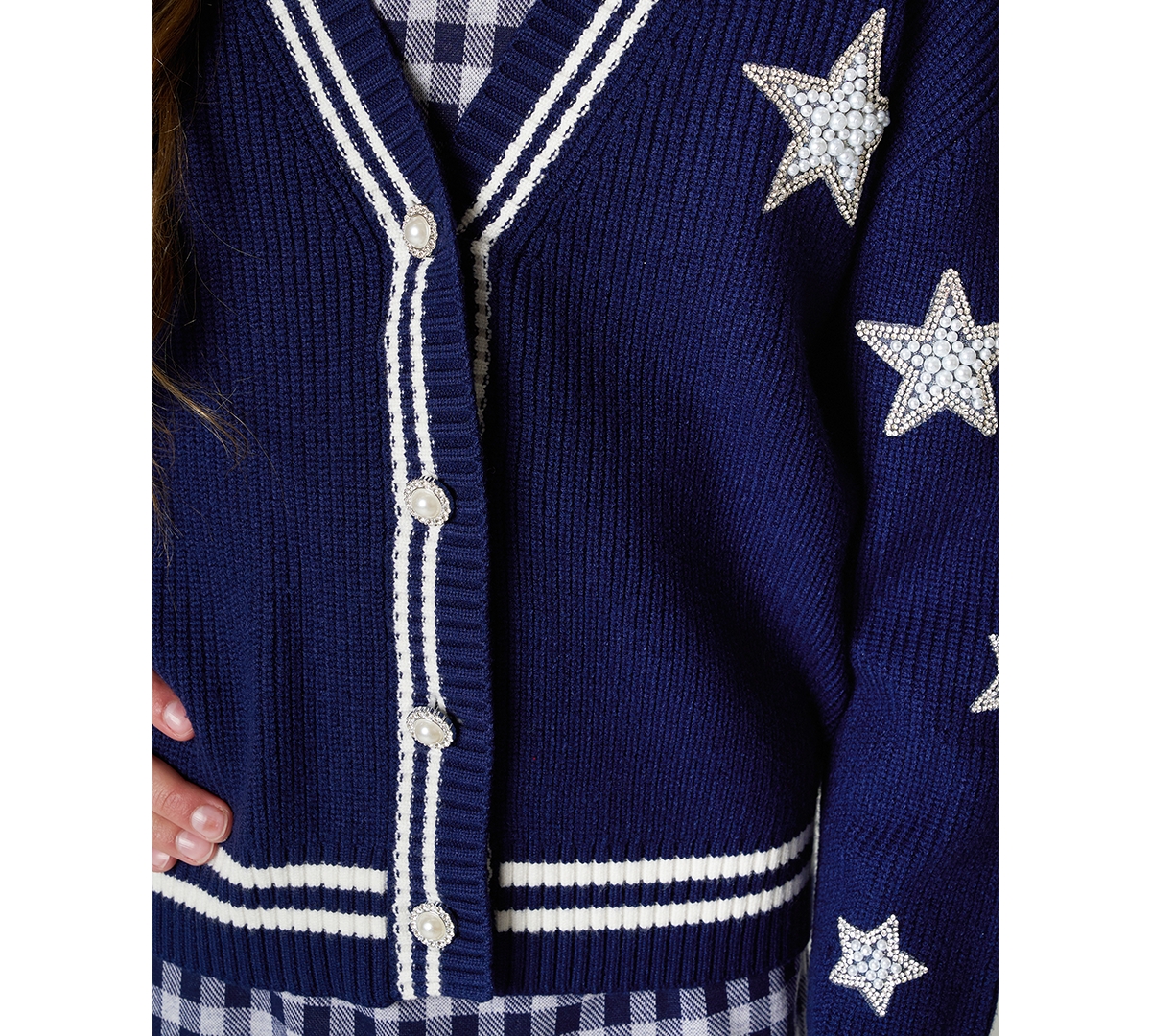Rare Editions Girls 7-16 Varsity Cardigan with Gingham Dress, 2-Piece Set