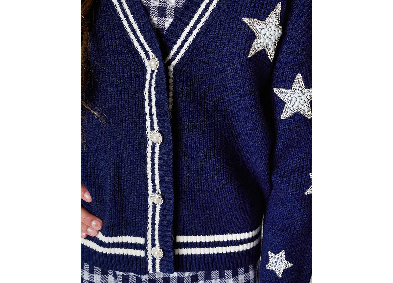 Girls' 7-16 Varsity Cardigan with Gingham Dress, 2-Piece Set