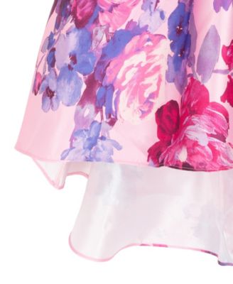 Girls' 7-16 Printed Mikado Pleated Hi-Low Dress