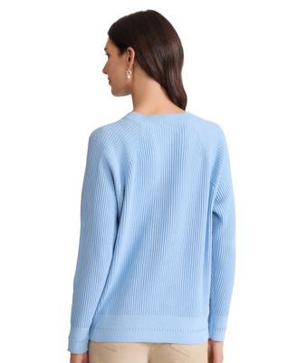 Petite Raglan Button Sleeve Crewneck Sweater