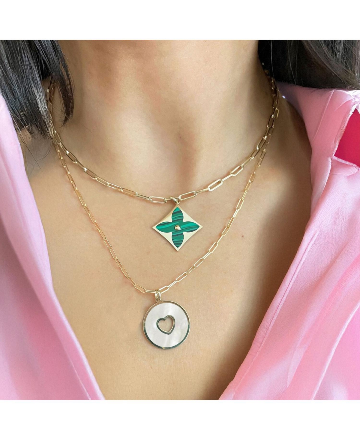 The Lovery Mother of Pearl Donut Heart Charm 14K Gold