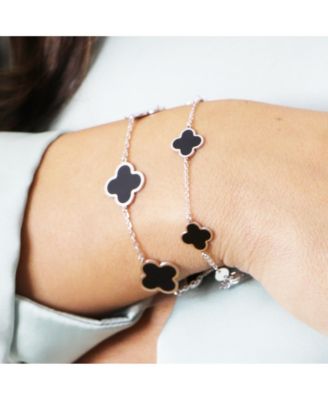 Large Onyx Clover Bracelet 14K White Gold