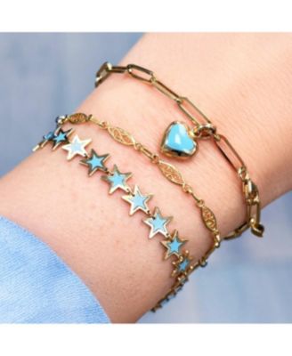 Turquoise Heart Paperclip Bracelet 14k Gold