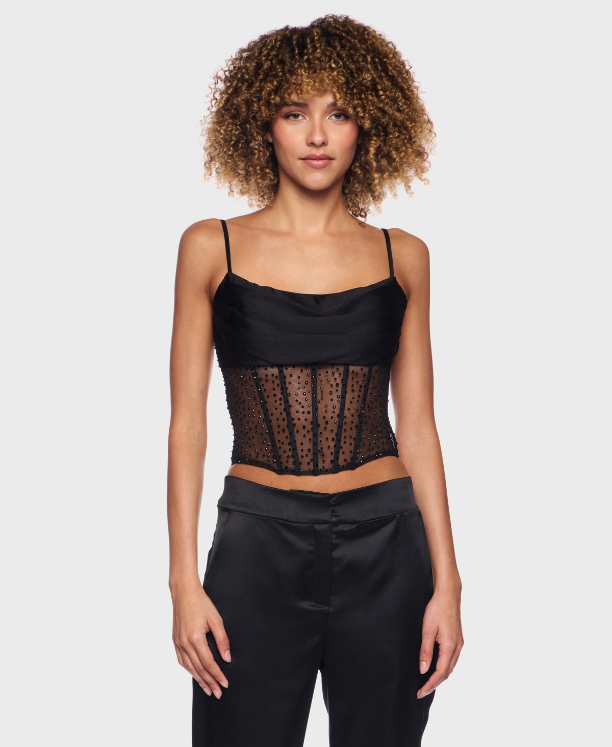 Alex & Sophia Women's Cowl Neck Corset Top In Black