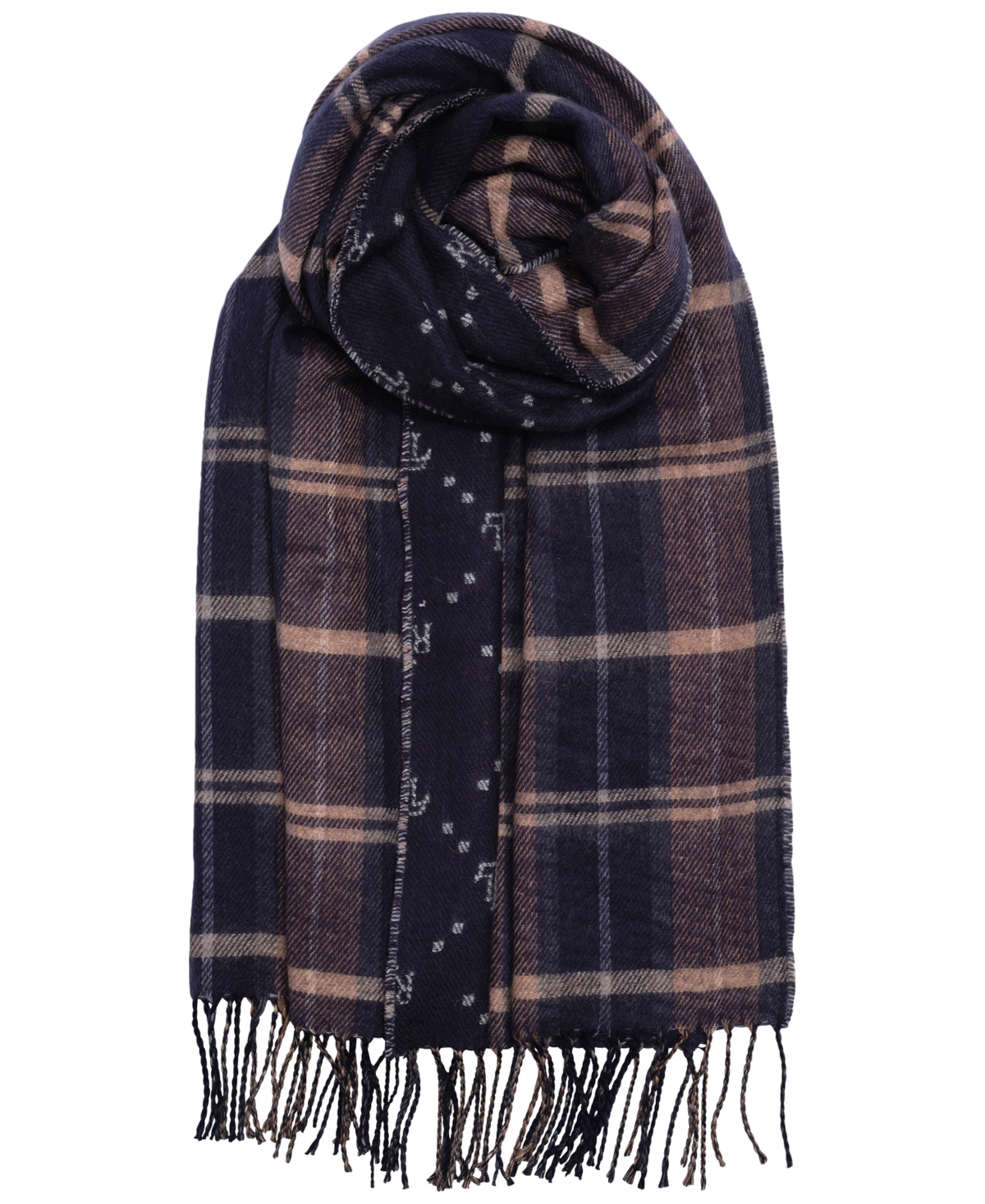 Ralph Lauren Plaid And Logo Double Face Scarf In Blue