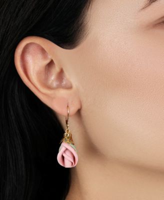 Pink Porcelain Rose Bud Earrings