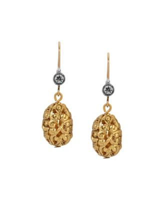 Filigree Bead Crystal Drop Wire Earrings