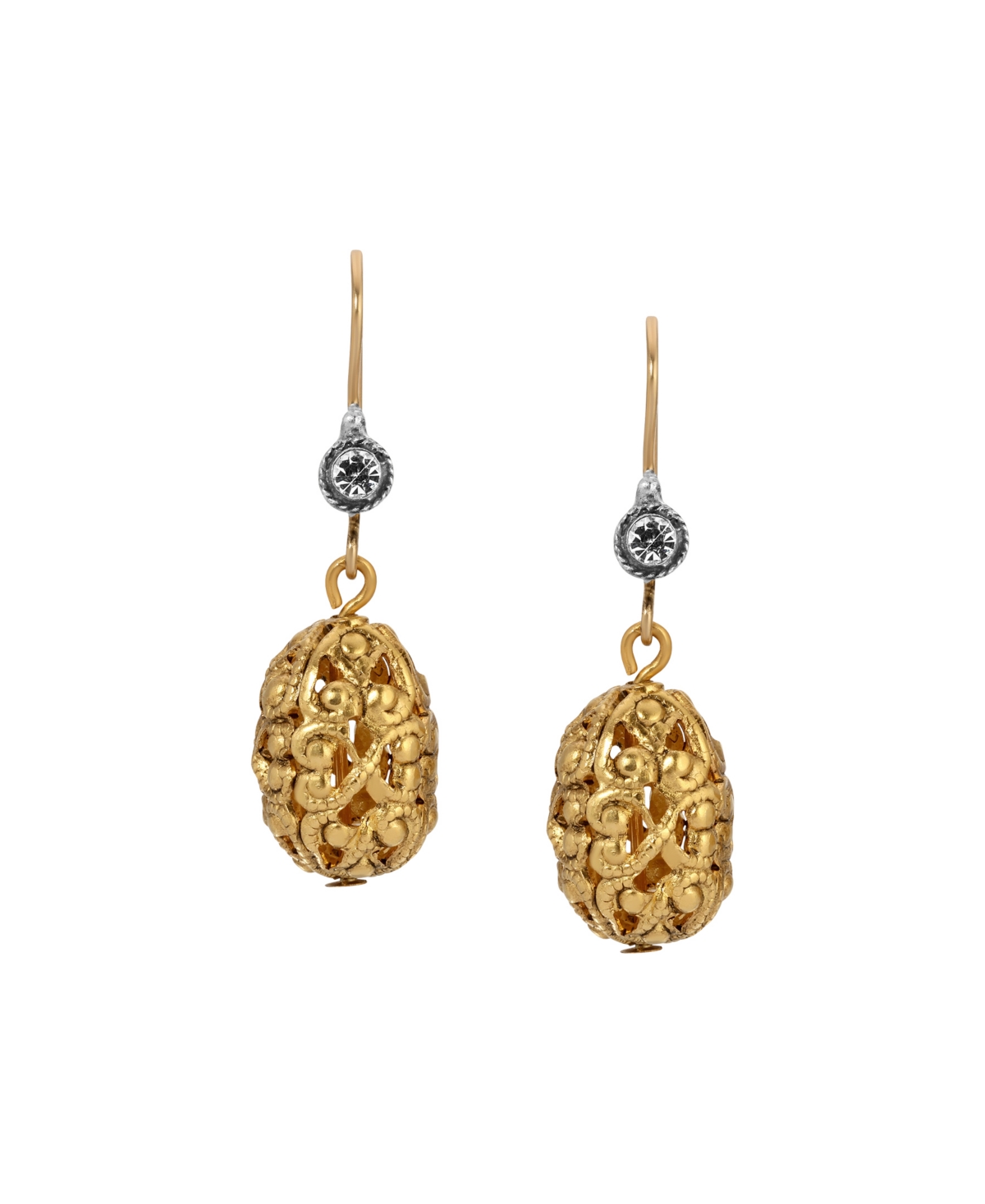 2028 Filigree Bead Crystal Drop Wire Earrings In Yellow