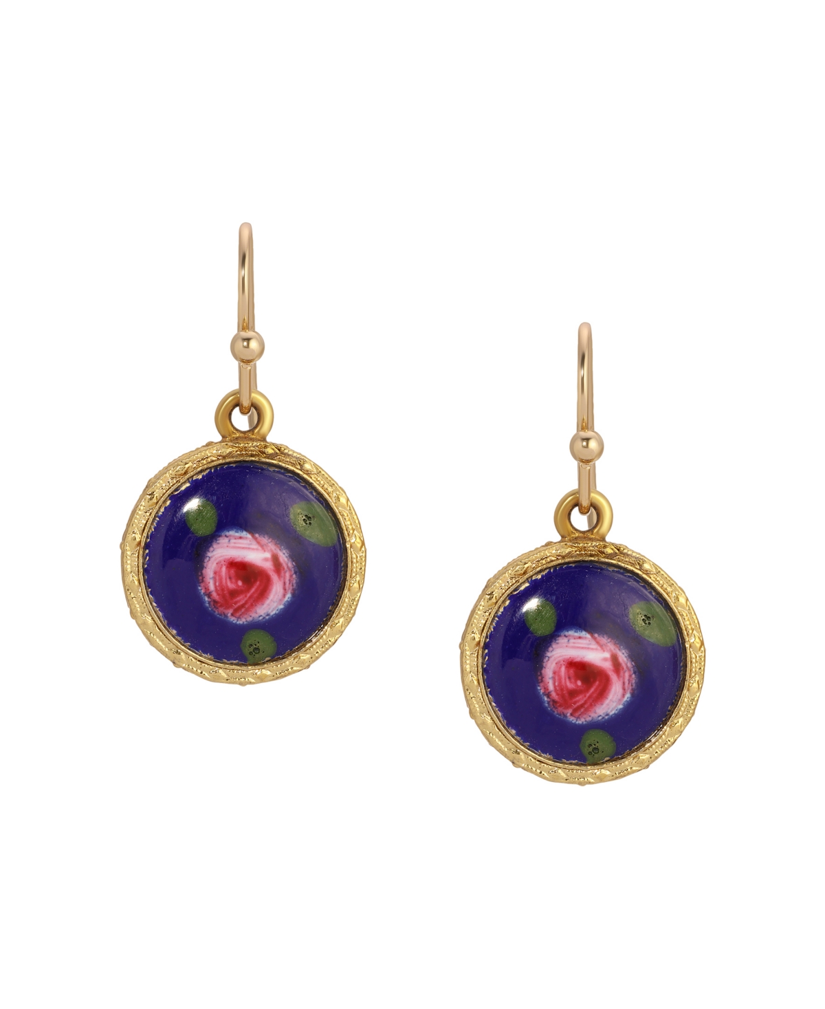 2028 Round Blue Pink Flower Enamel Earrings In Blue