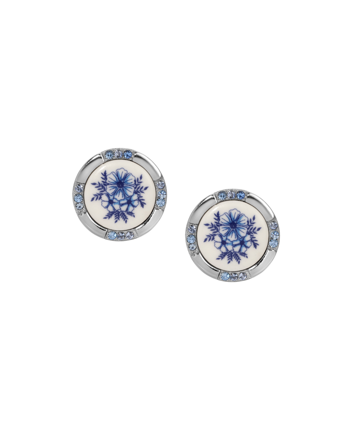 2028 Round Blue Floral Crystal Stud Earrings In Blue