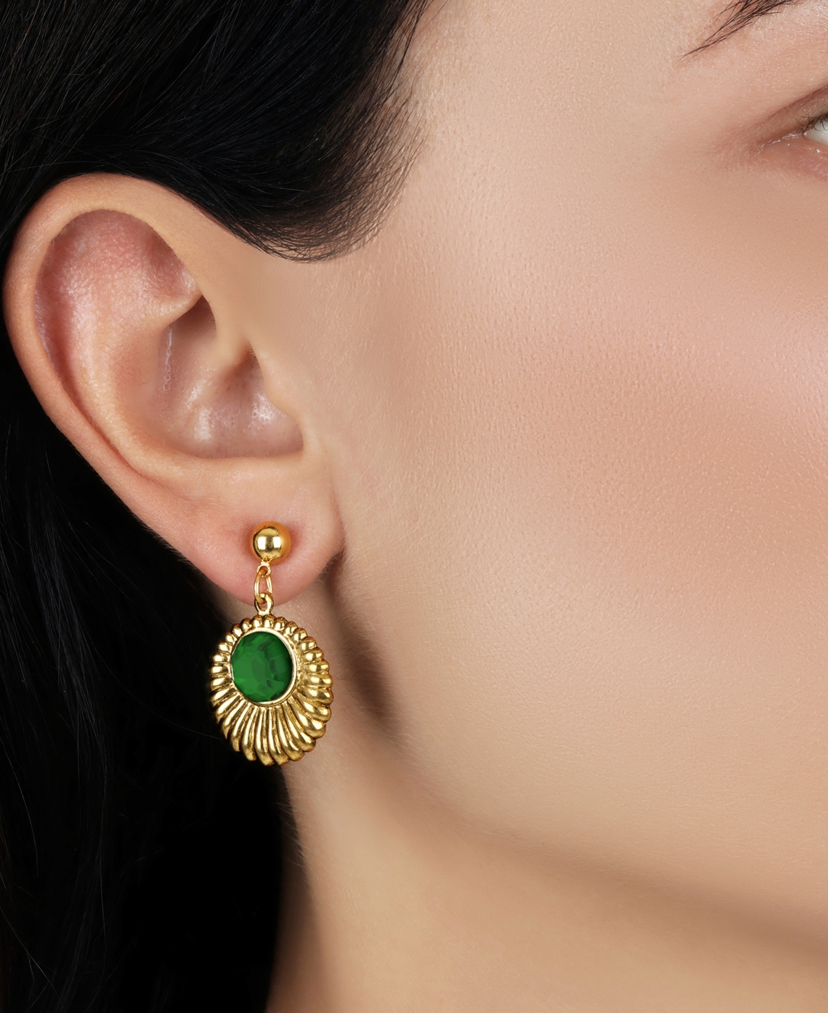 2028 Gold Tone Crystal Drop Round Earrings In Green