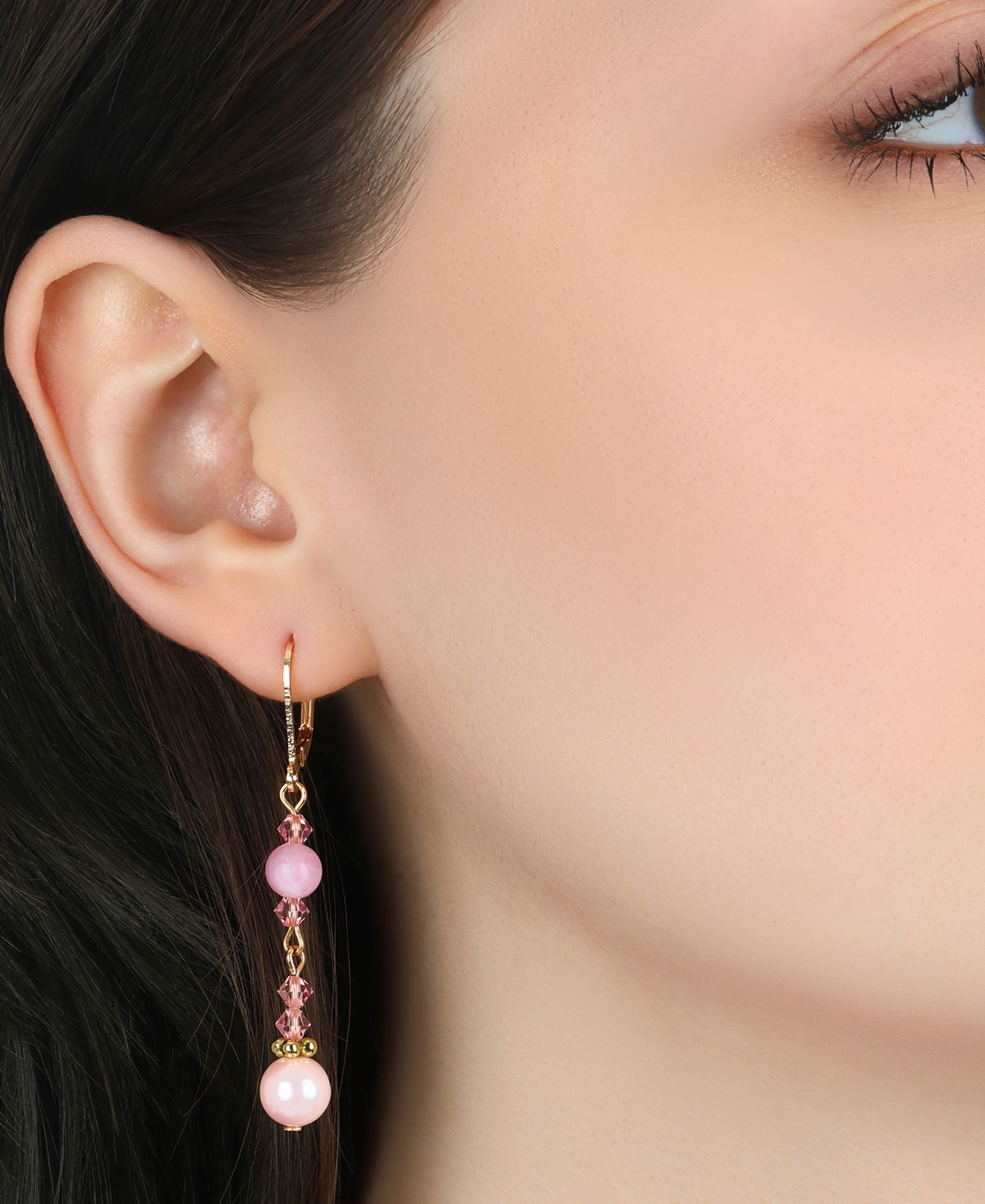 2028 Gold Tone Pink Bead Drop Earrings