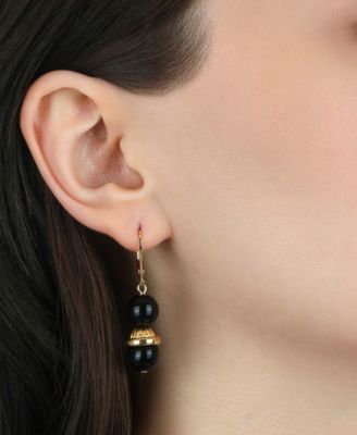 Jet Gold Bead Drop Lever Back Earrings