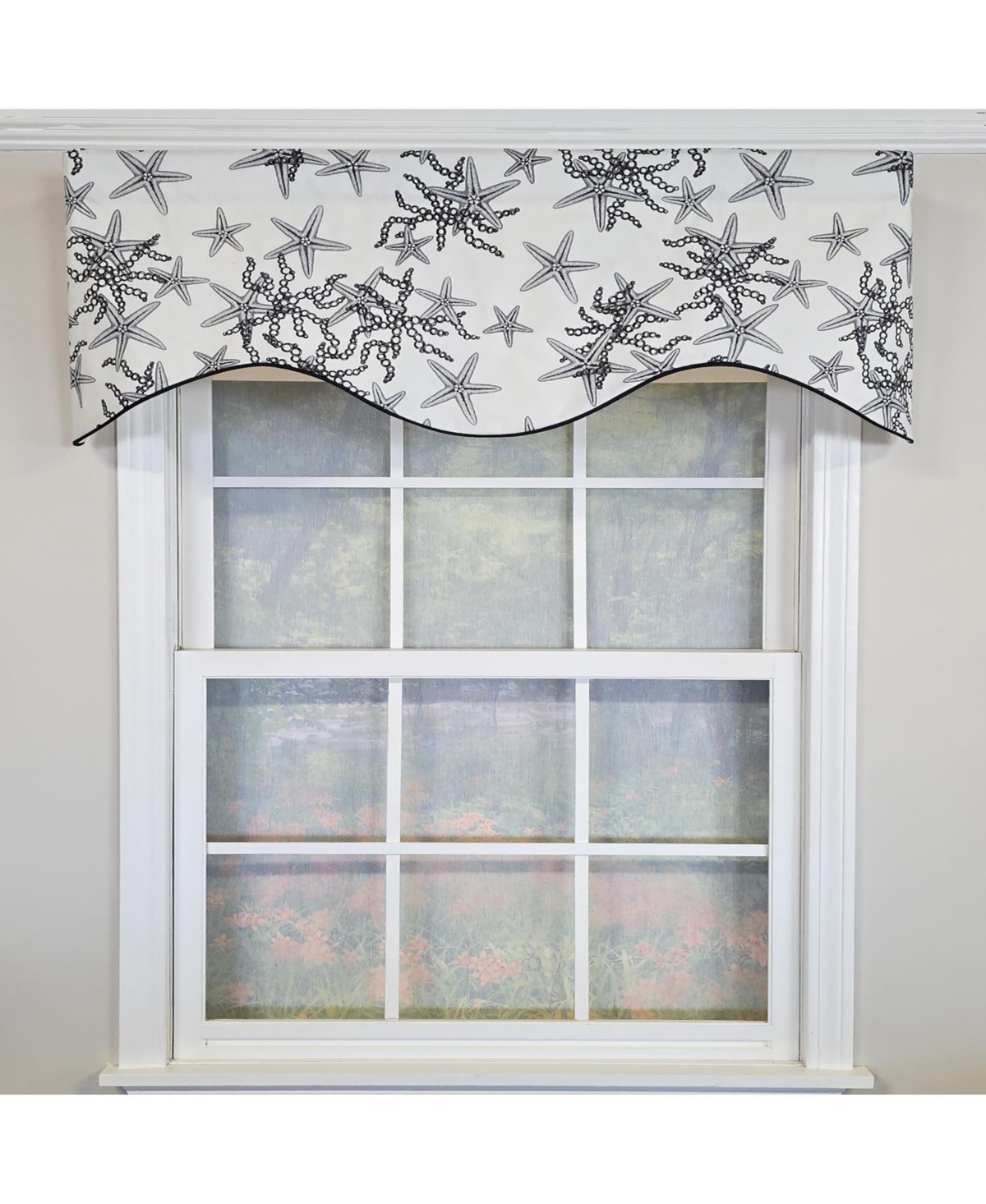Rlf Home Reef Cornice Valance - 100% Cotton with Ivory Lining 50" x 17" Black