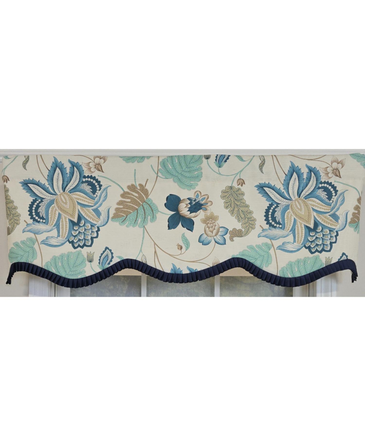 Rlf Home 100% Cotton Samanta Ruffled Provance Fully lined Windows Rod Pocket Valance 50" x 15" Blue