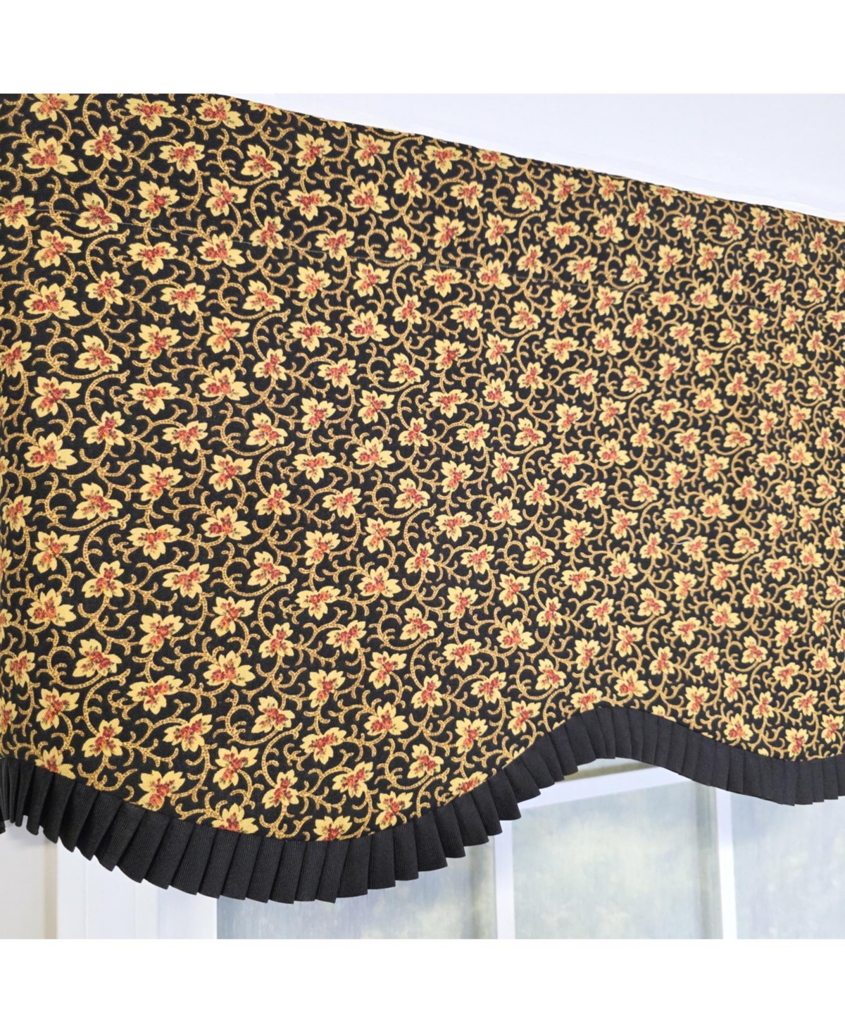 Rlf Home 100% Cotton Flemington Provance Fully lined Windows Rod Pocket Valance 50" x 15" Black