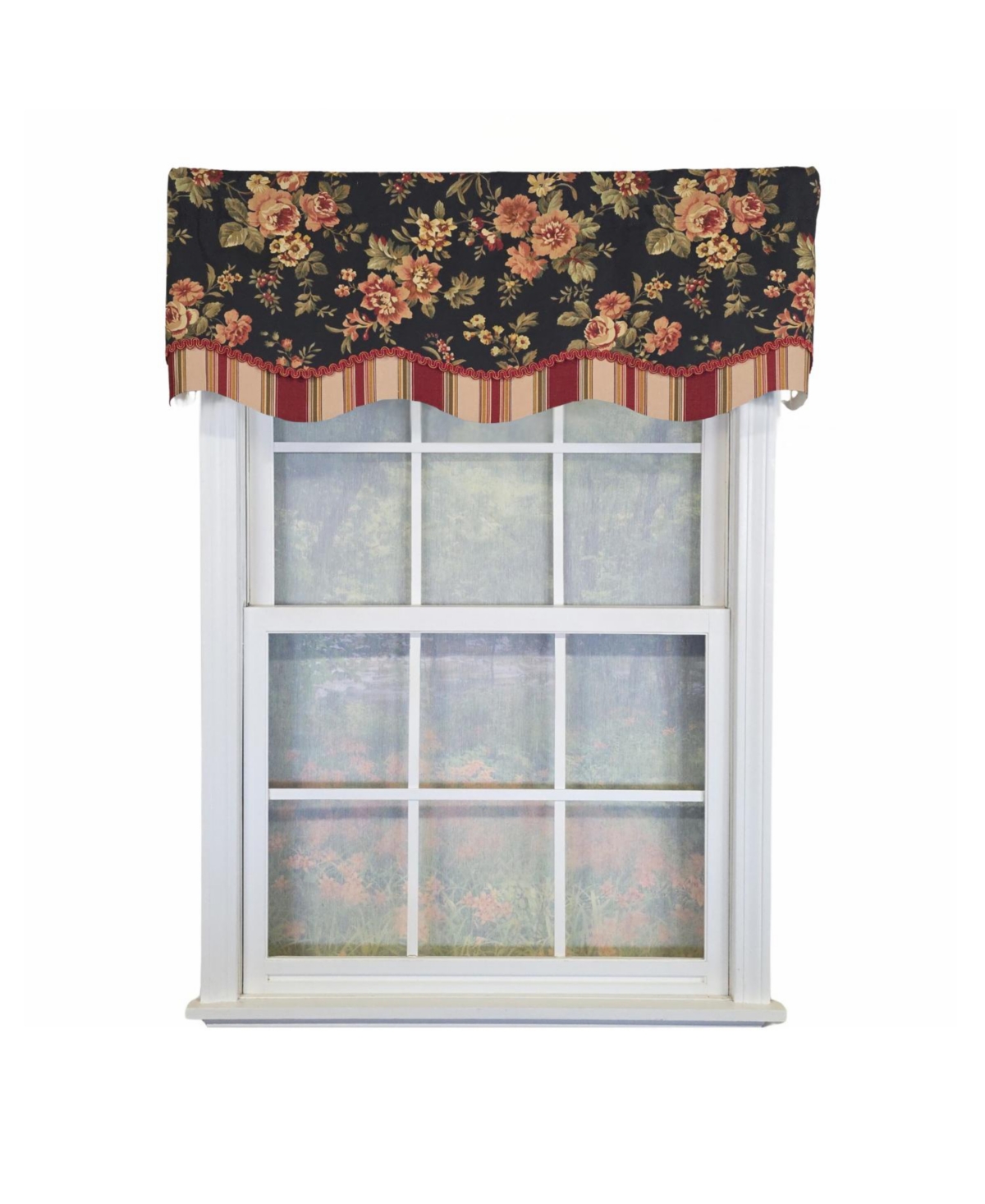 Rlf Home 100% Cotton Lancaster Glory Fully lined Windows Rod Pocket Valance 50" x 16" Black