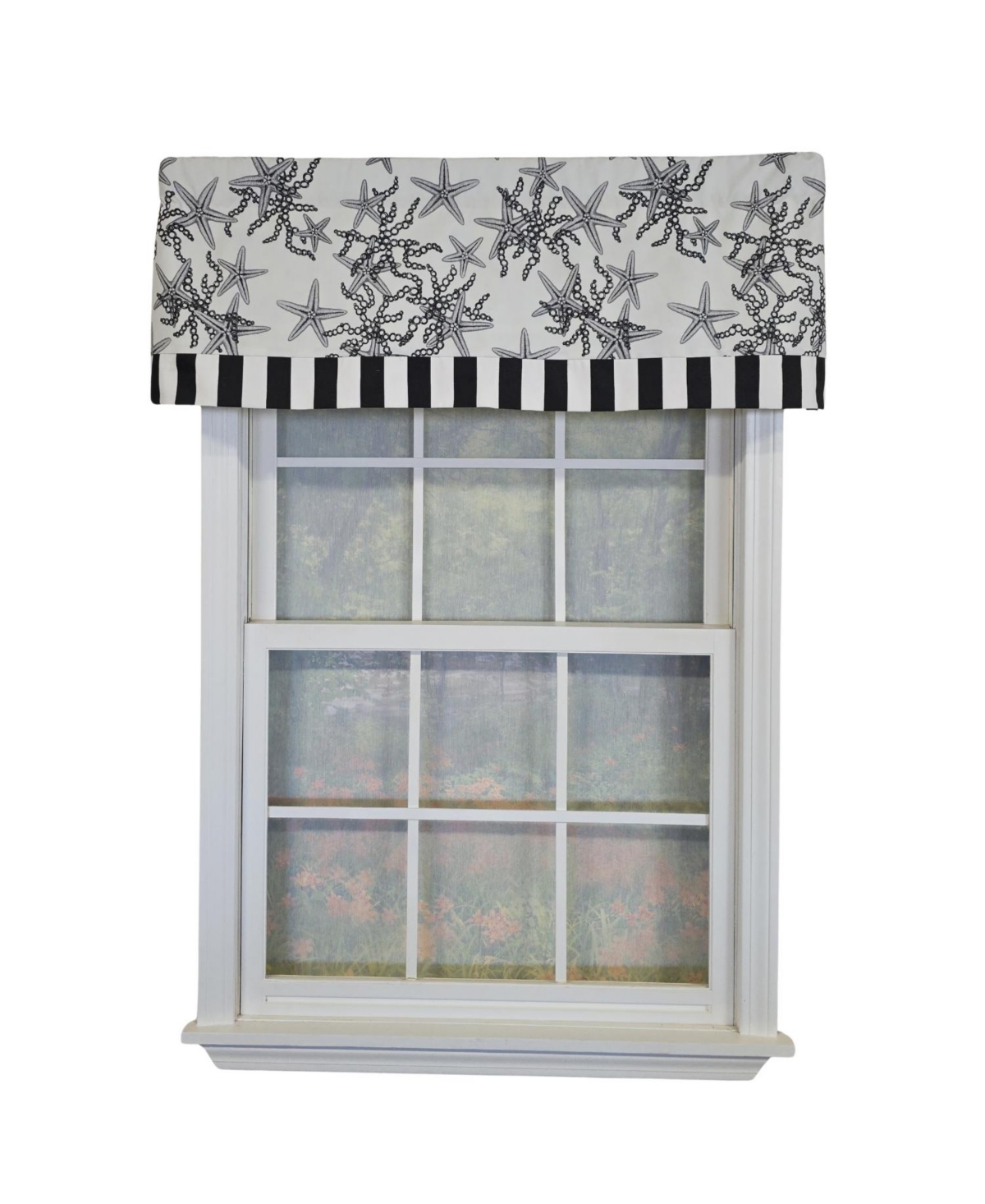 Rlf Home Reef Banded Valance Collection - 100% Cotton Window Treatment 50" x 16" Black