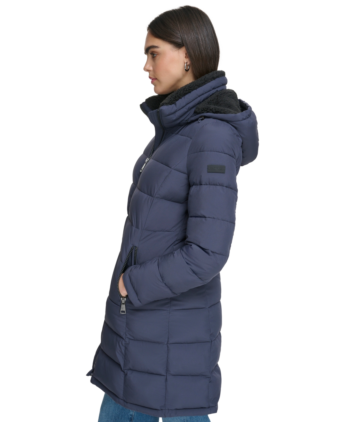 Calvin Klein Women's Hooded Puffer Coat In Blue