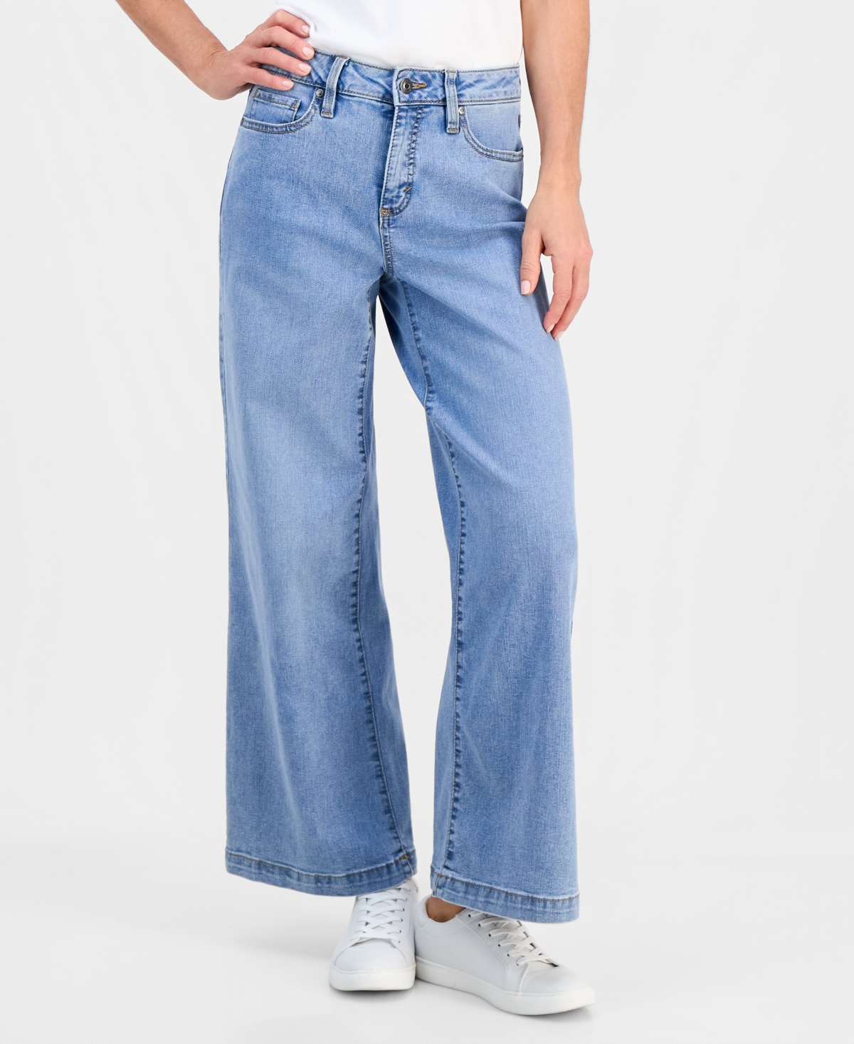 Style & Co Petite High-Rise Zip-Fly Wide-Leg Jeans, Macy's Exclusive
