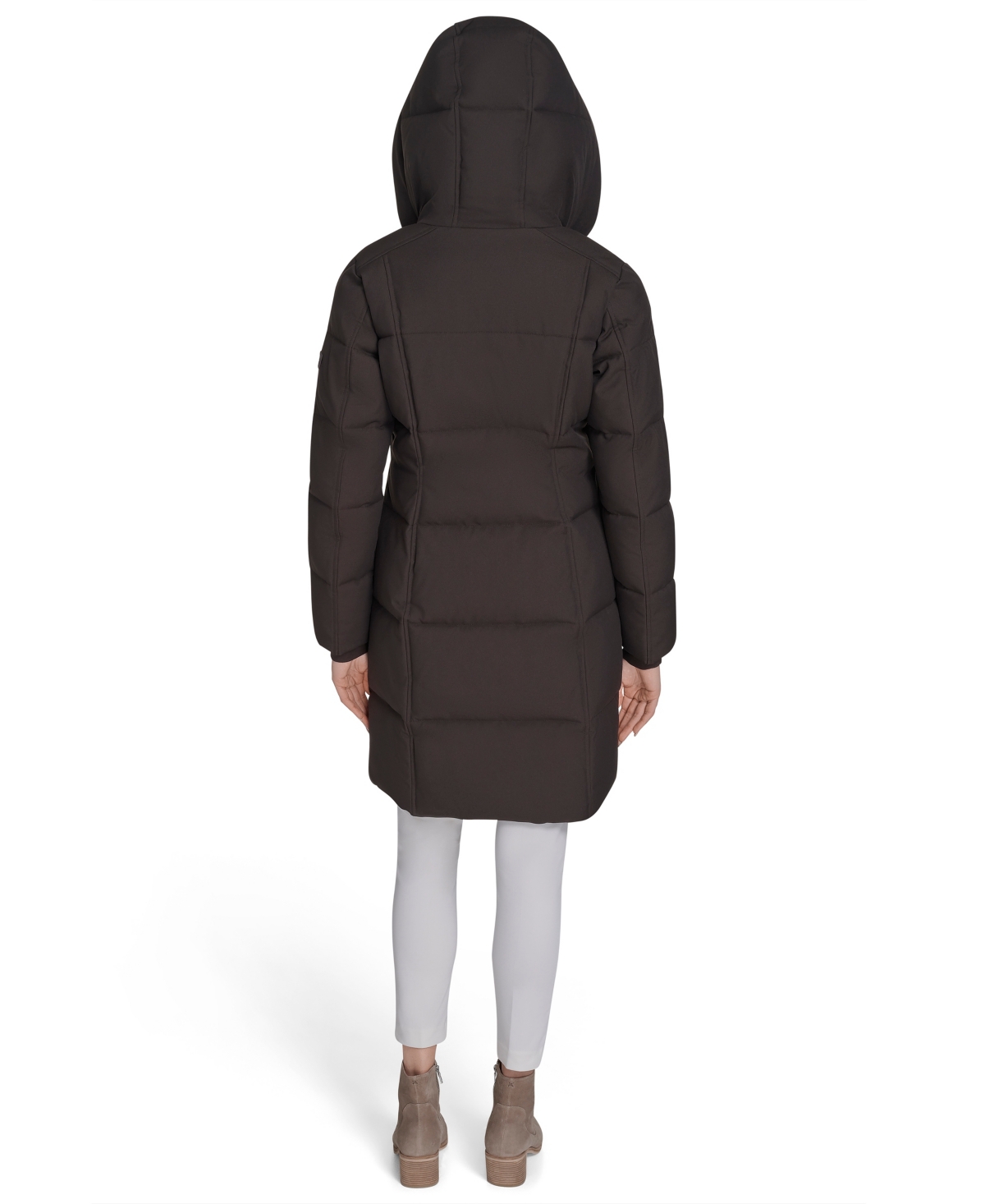 Calvin Klein Women's Stand Collar Hooded Puffer Coat In Brown