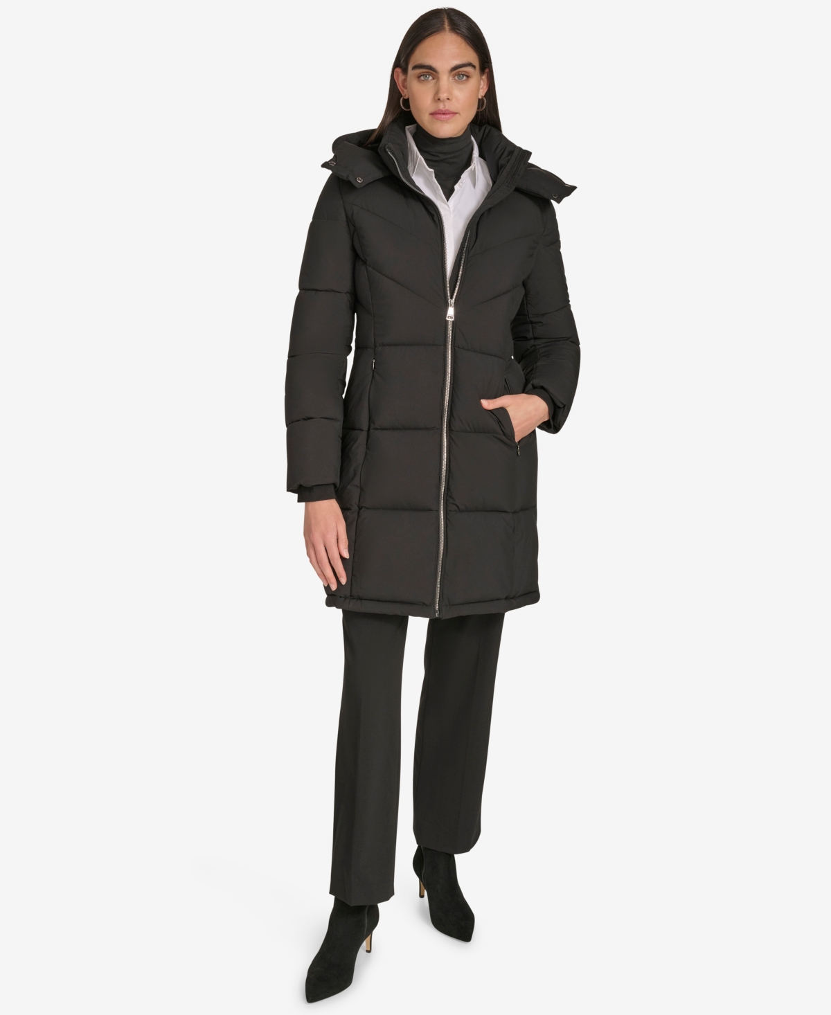 Calvin Klein Women's Hooded Stand Collar Puffer Coat In Black
