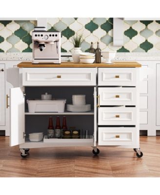 CASAINC 52" Wood Rolling Drop Leaf with Spice Rack, Towel Rack, Doors, Drawers & Adjustable Shelf Kitchen Island