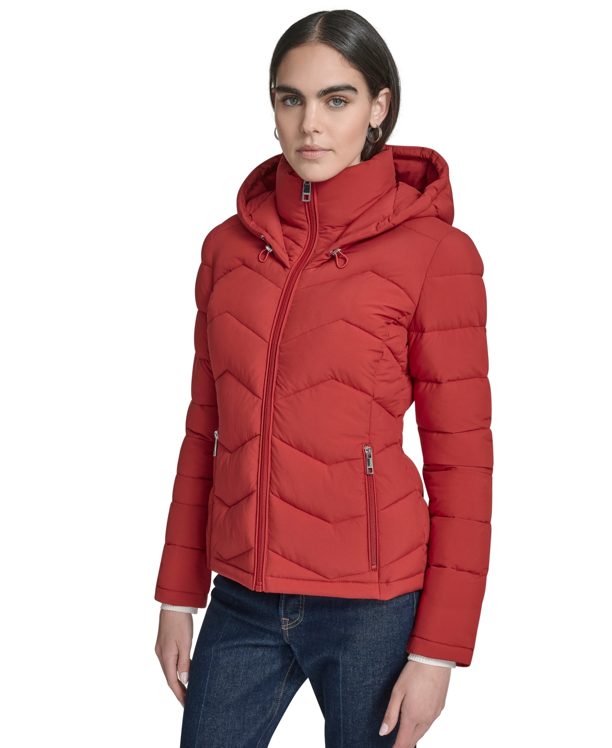 Calvin Klein Women's Short Zip-up Hooded Puffer Jacket In Red